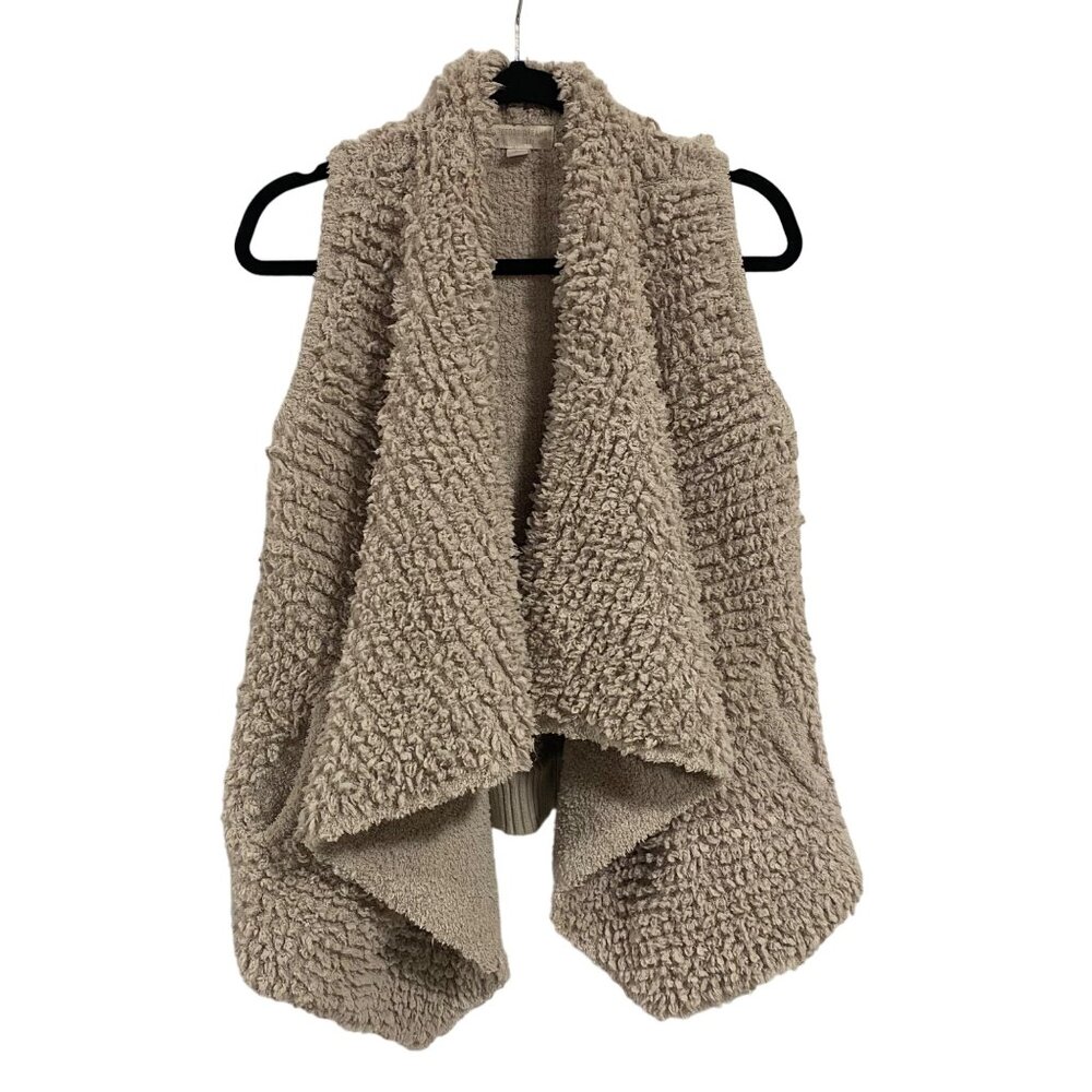 Barefoot Dreams CozyChic‎ Sand Fuzzy Loop Fringe Cascading Vest Size XS